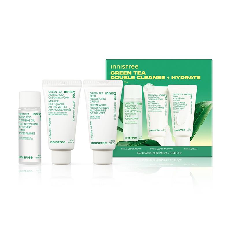 Green Tea Mini Double Cleanse + Hydrate Trio — official product photograph; package size unconfirmed