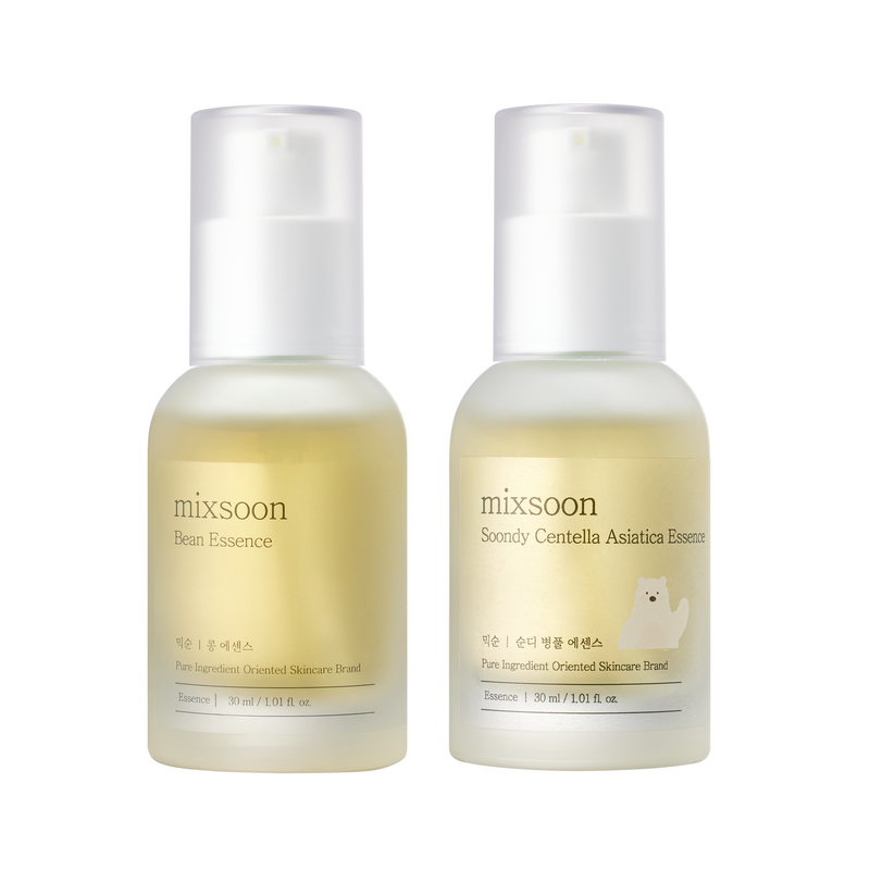 mixsoon Glow & Calm Essence Duo / Bean Essence 30ml + Soondy Centella Asiatica Essence 30ml — official product photograph; package size unconfirmed