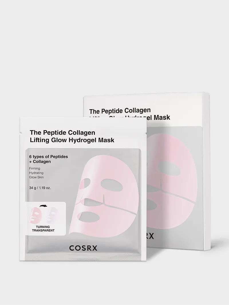 COSRX The Peptide Collagen Lifting Glow Hydrogel Mask — official product photograph; package size unconfirmed
