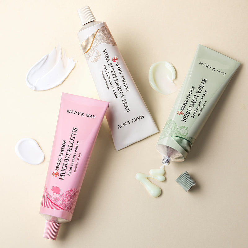 Mary&May Seoul Edition Hand Cream Trio Set — official product photograph; package size unconfirmed