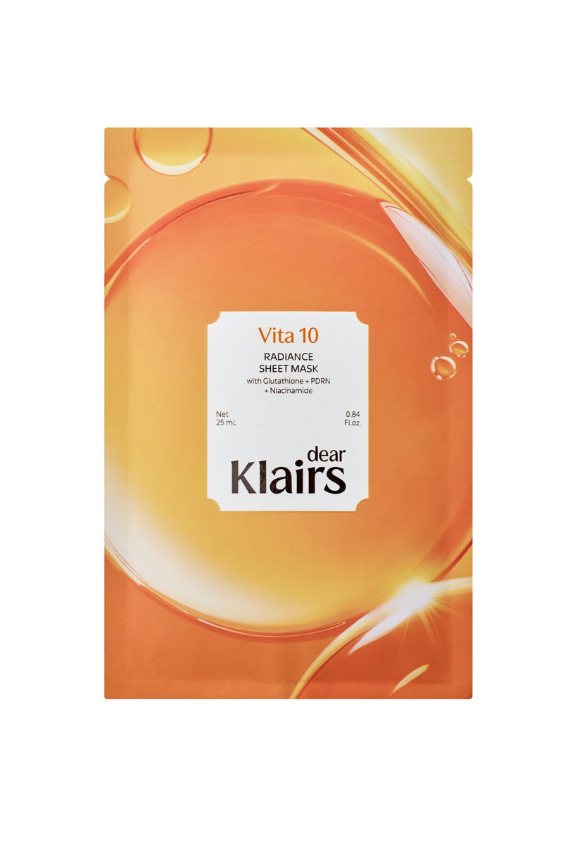 Dear Klairs Vita 10 Radiance Sheet Mask — official product photograph; package size unconfirmed