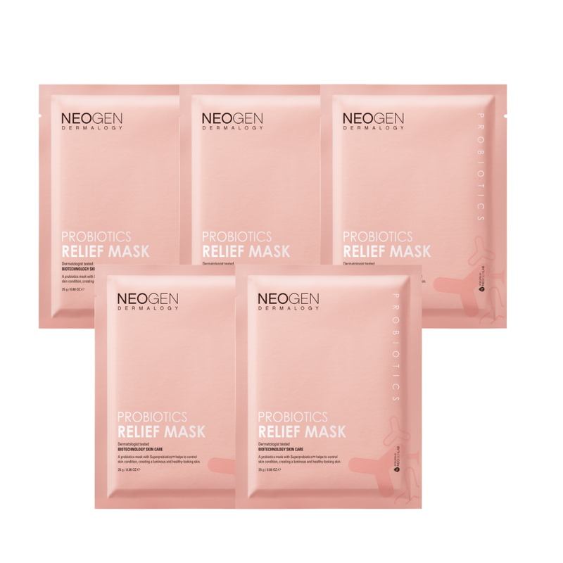 NEOGEN Dermalogy Probiotics Relief Mask (5 Sheets) — current official product family photograph; pictured shade and size unconfirmed