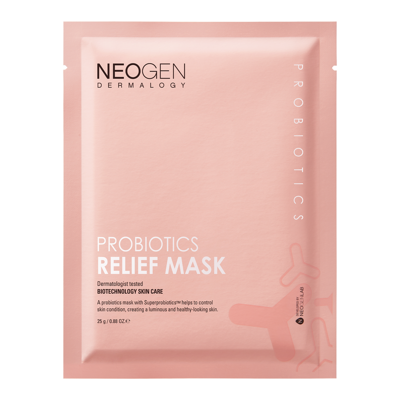 [1BOX / 28ea] NEOGEN DERMALOGY Probiotics Relief Mask (5 Sheets) — official product photograph; package size unconfirmed