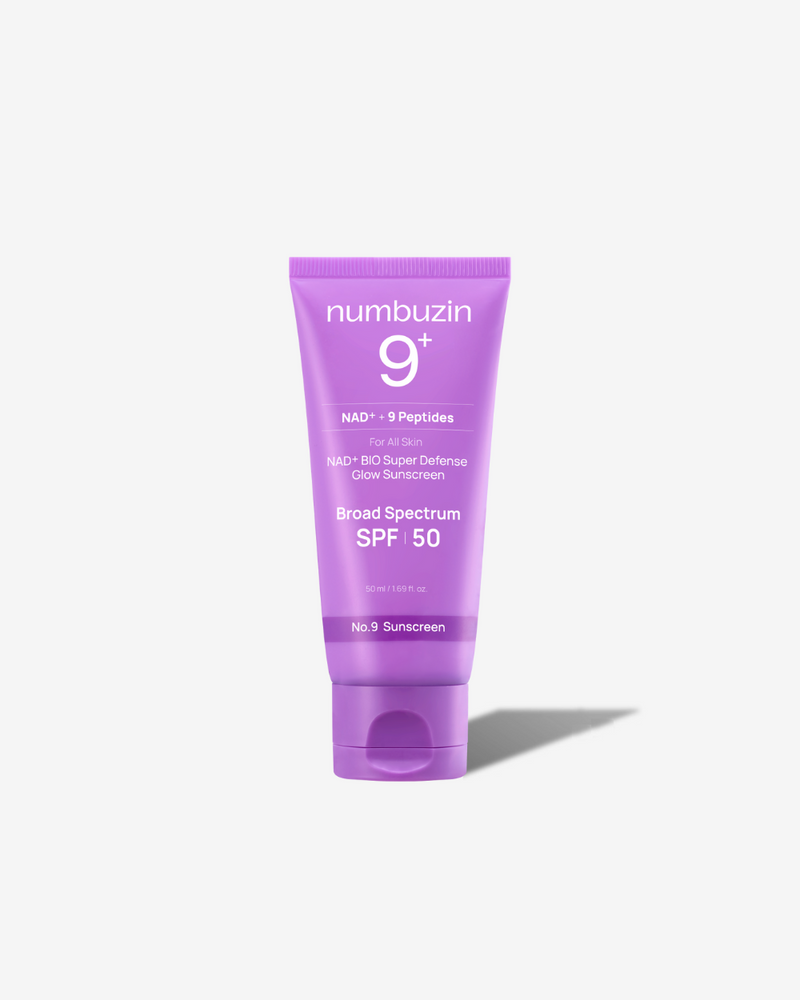 No.9 NAD+ BIO Super Defense Glow Sunscreen — official product photograph; package size unconfirmed