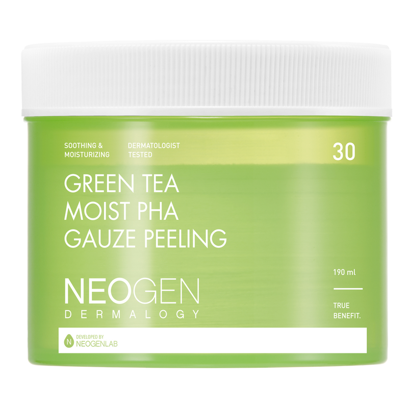 [1BOX / 24ea] NEOGEN DERMALOGY Green Tea Moist Pha Gauze Peeling 190ml (30 Pads) — official product photograph; package size unconfirmed