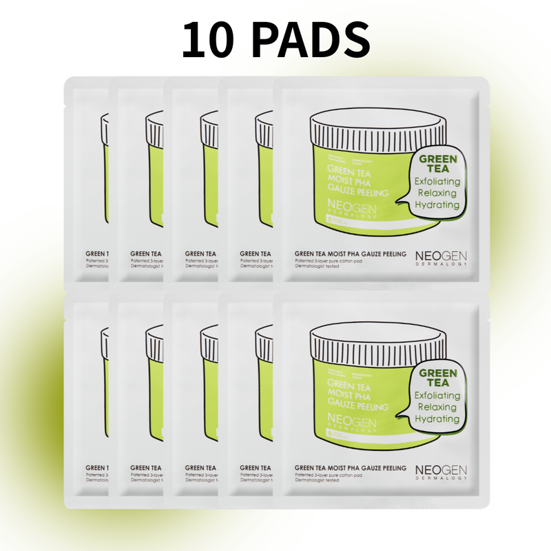 Green Tea Moist Pha Gauze Peeling (10 Pads) — official product photograph; package size unconfirmed