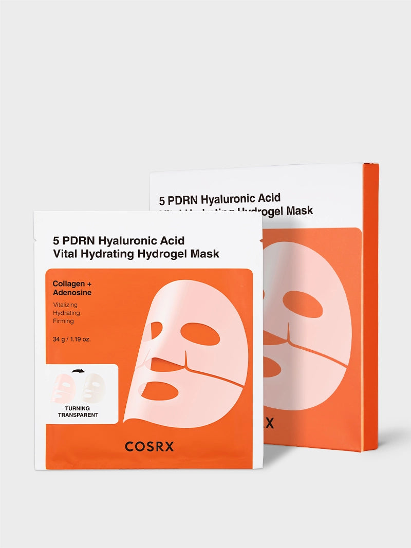 COSRX 5 PDRN Hyaluronic Acid Vital Hydrating Hydrogel Mask — official product photograph; package size unconfirmed